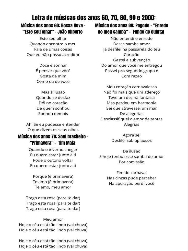 letras de músicas | PDF | Amor