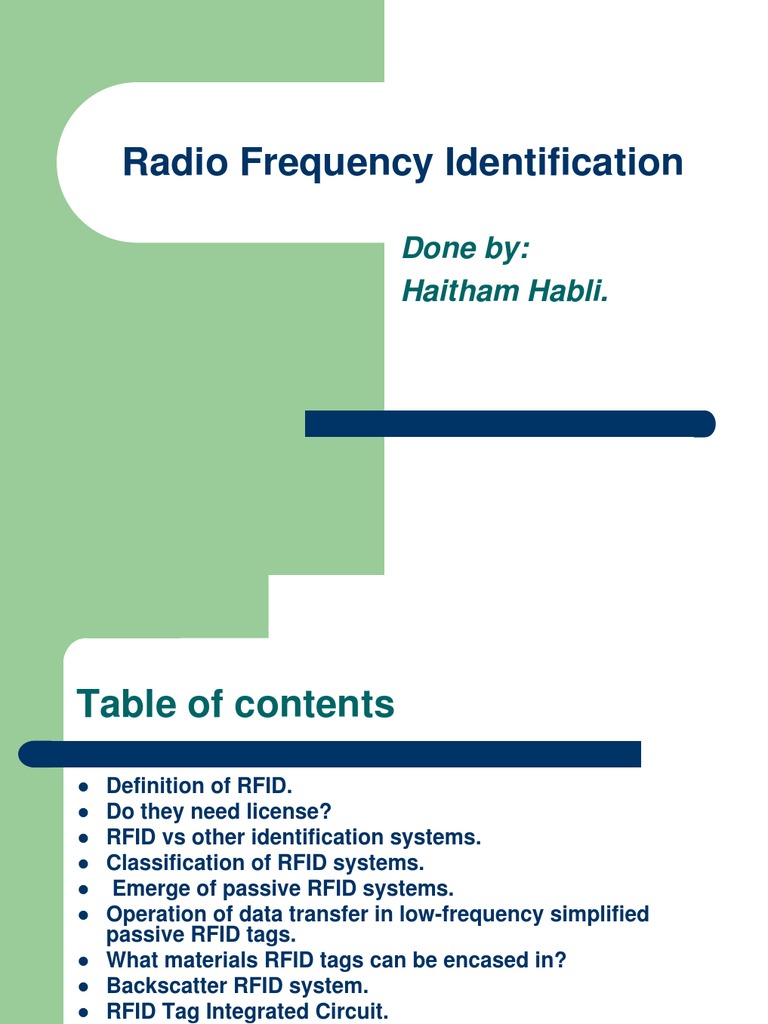 Radio Frequency Identification 2369 Radio Frequency Identification