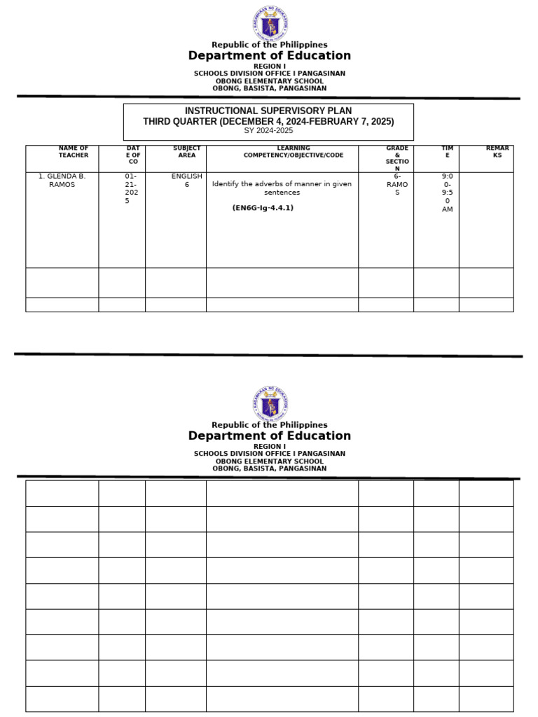 Instructional Supervisory Plan 2024-2025 | PDF