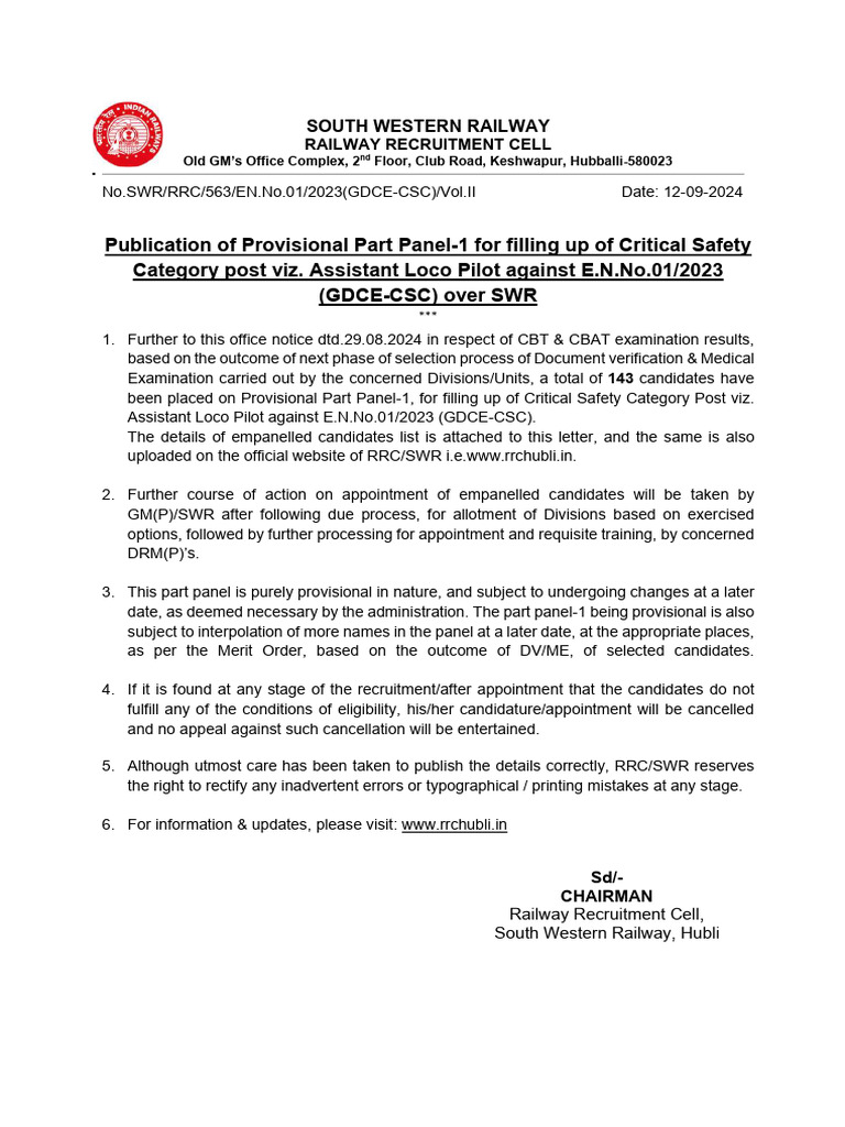 Provisional Panel for ALP Posts | PDF