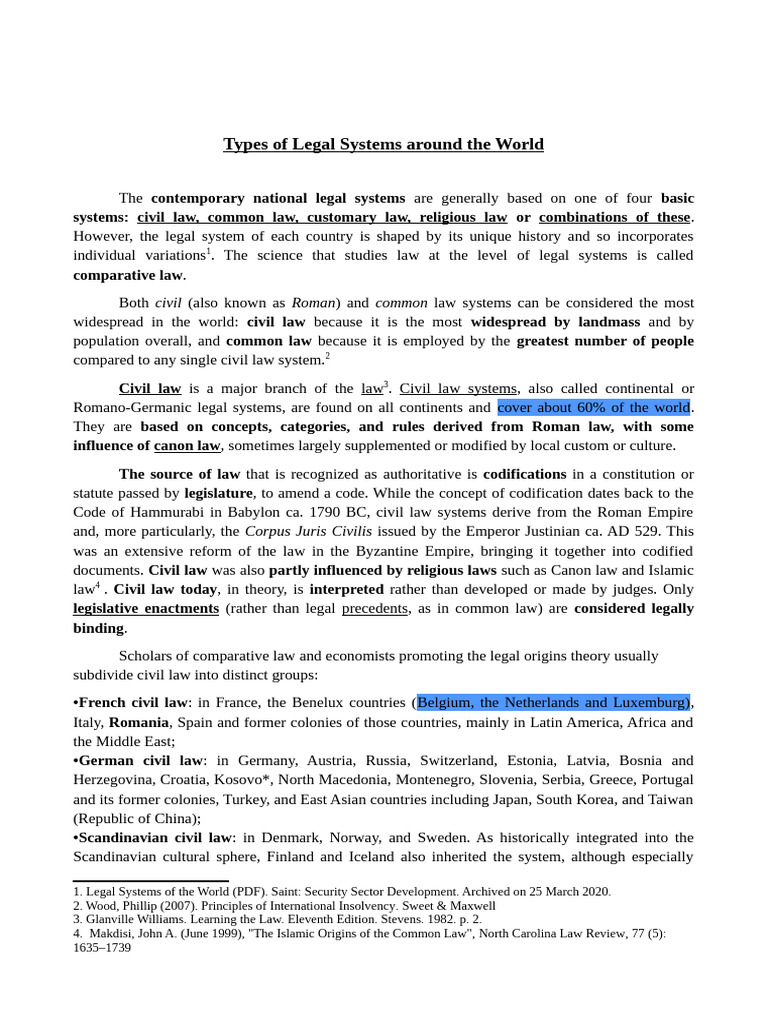 Overview of Global Legal Systems | PDF | Civil Law (Common Law) | Civil ...