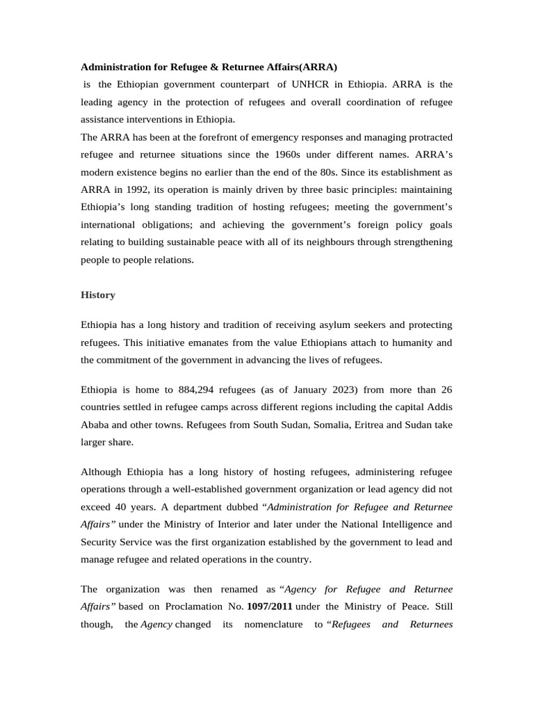 Ethiopia's Refugee Assistance Overview | PDF | Refugee | Ethiopia