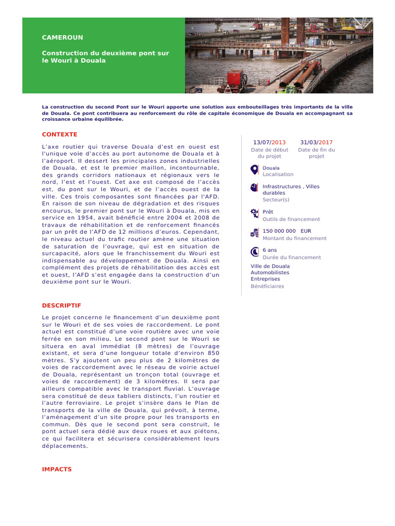 Construction du deuxième pont sur le Wouri | PDF | Pont | Transport