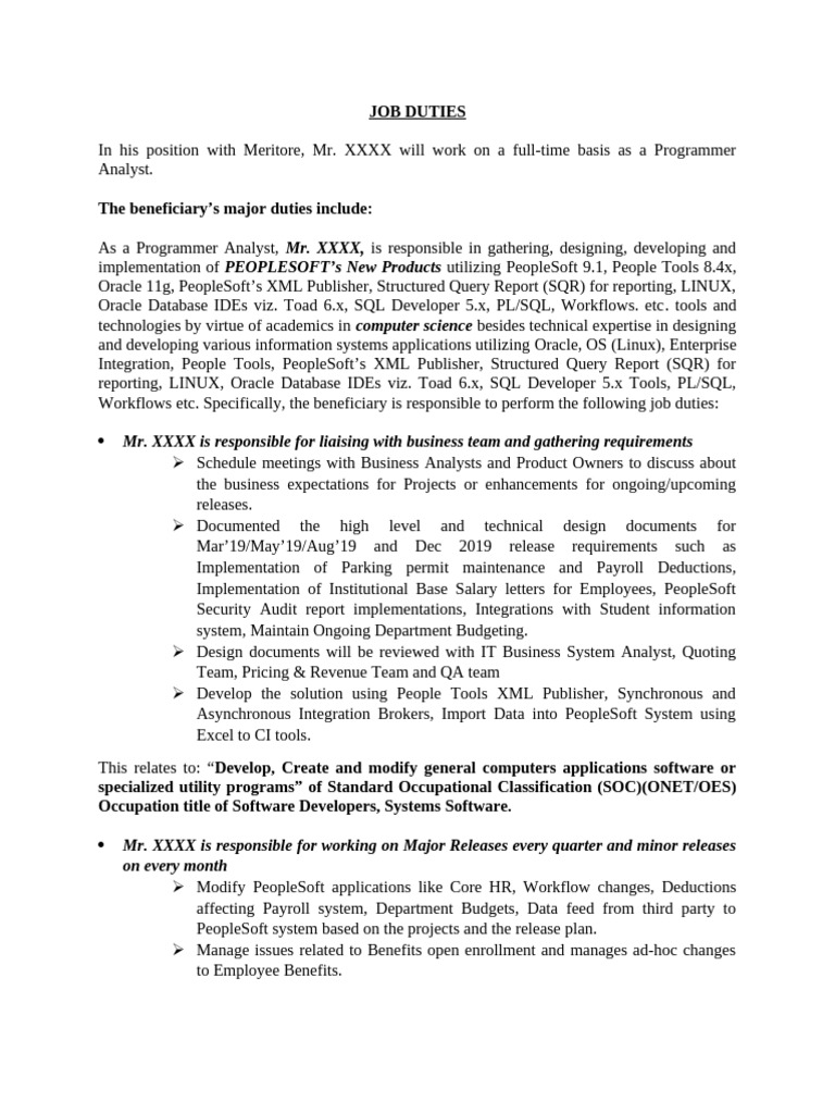 Programmer Analyst Job Responsibilities | PDF | Software | Databases