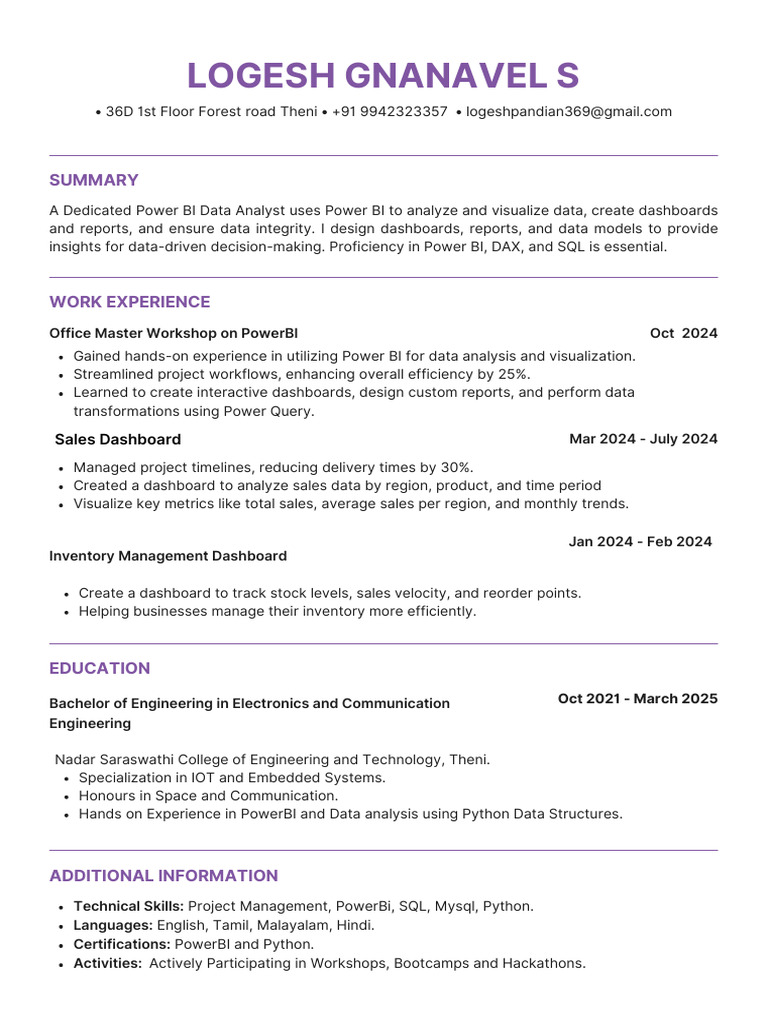 Power BI Data Analyst Resume | PDF