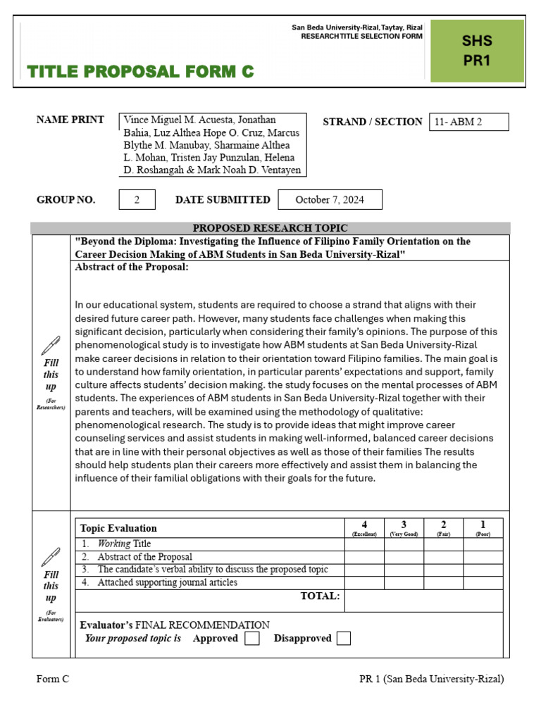 Form C - Final Topic Proposal | PDF | Psychological Concepts | Social ...