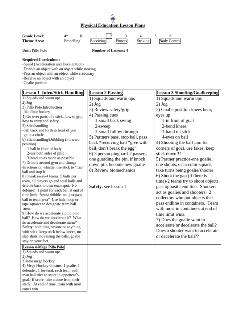 Pillo Polo Lesson Plans for Grades K-6 | PDF | Games Of Physical Skill ...