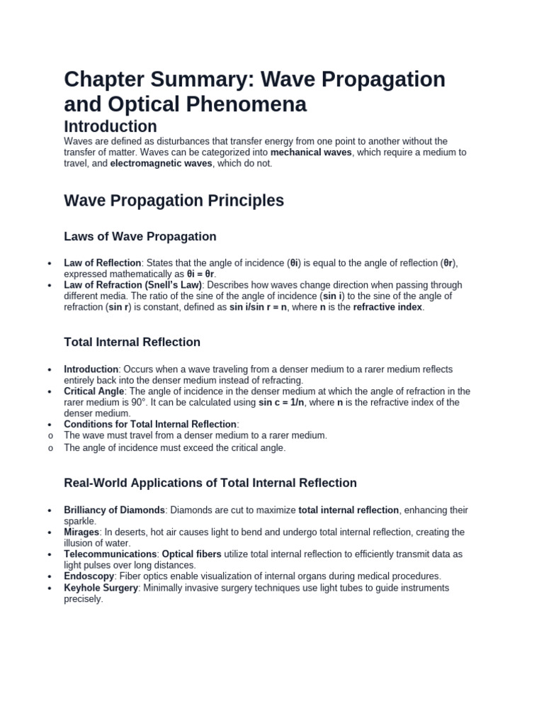 Wave Propagation and Optical Principles | PDF | Refraction ...