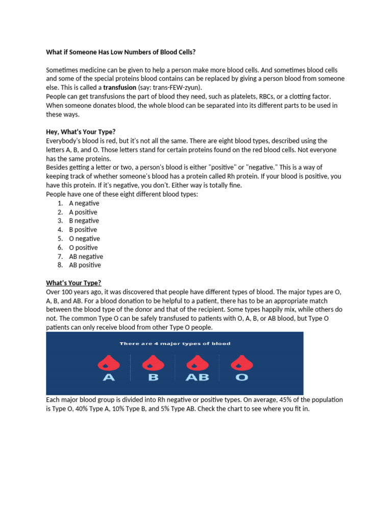 What If Someone Has Low Numbers of Blood Cells | PDF | Blood Type ...