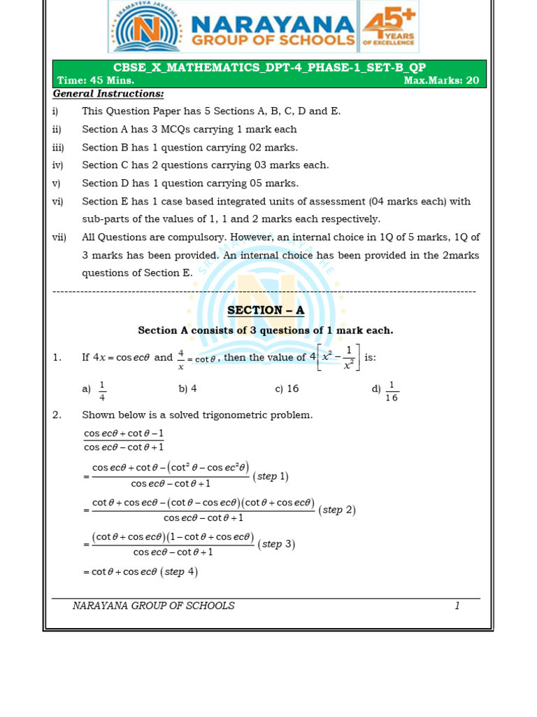 CBSE Class X Mathematics Question Paper | PDF | Trigonometry | Geometry