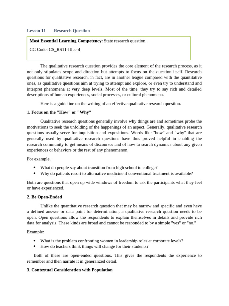 Crafting Effective Qualitative Research Questions | PDF | Qualitative ...