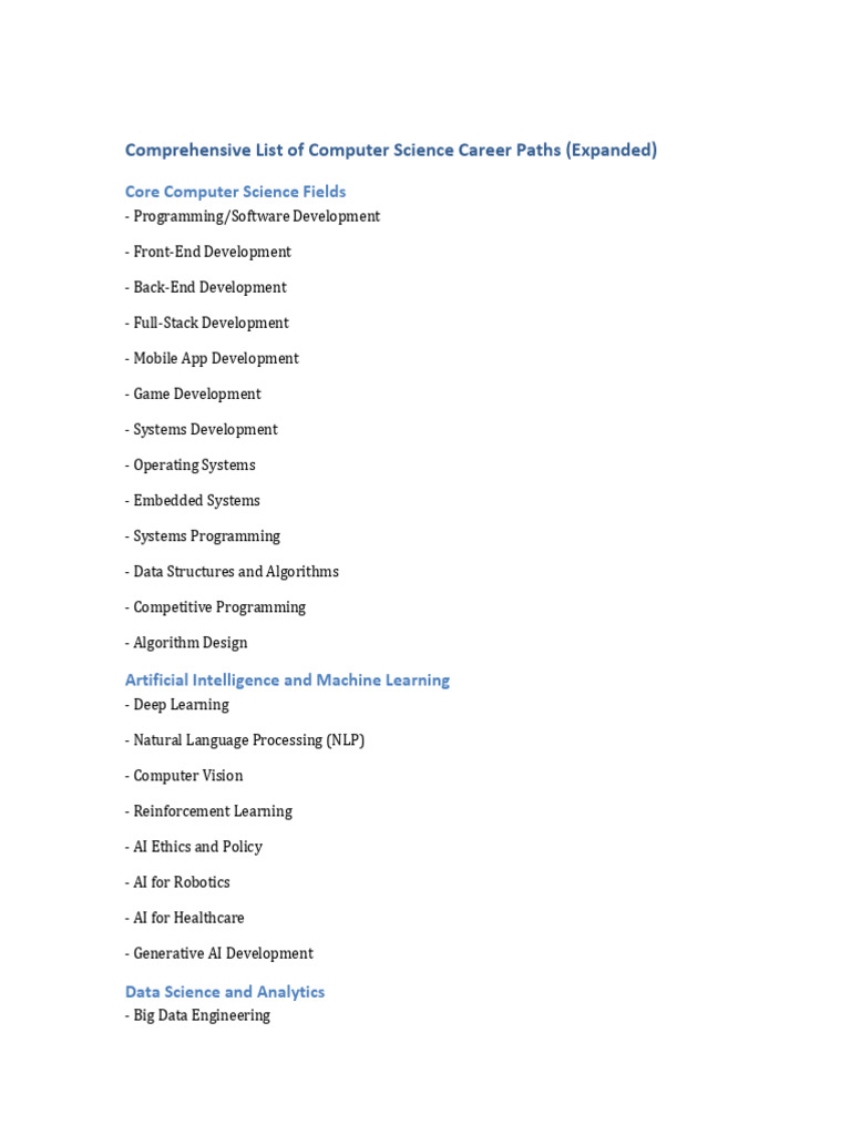 Expanded Computer Science Career Paths | PDF | Artificial Intelligence ...