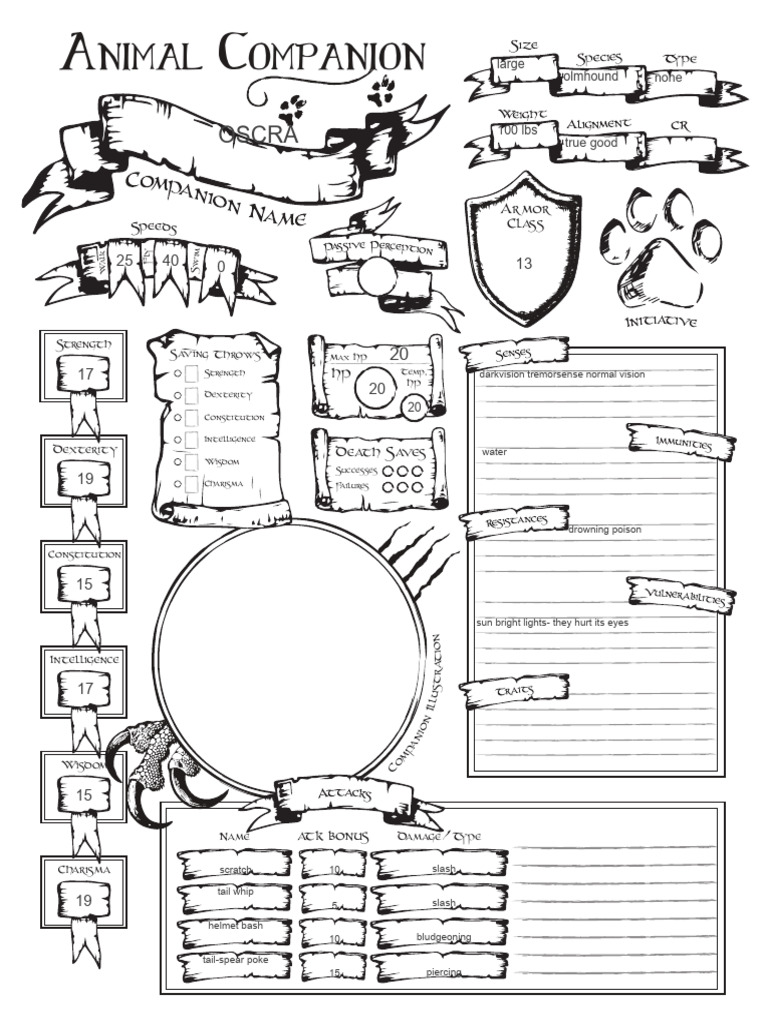 2190849-Animal_Companion_Sheet_Letter_Fillable | PDF | Dungeons ...