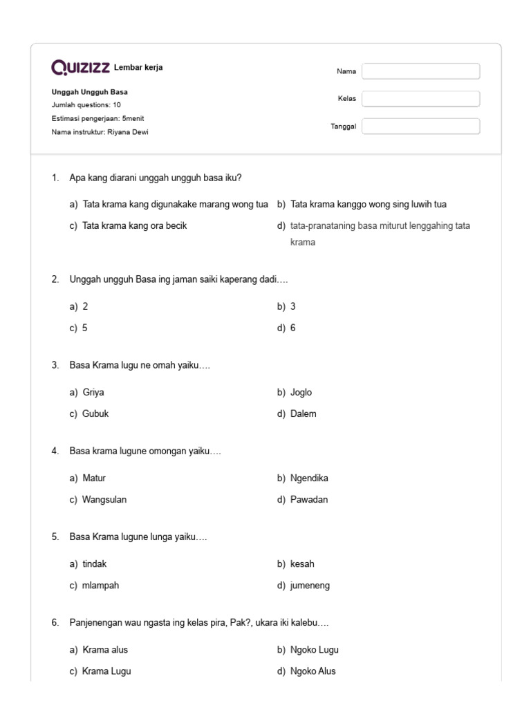 Menguasai Bahasa Sopan: Latihan Soal Unggah-Ungguh Basa untuk Siswa SD Kelas 4