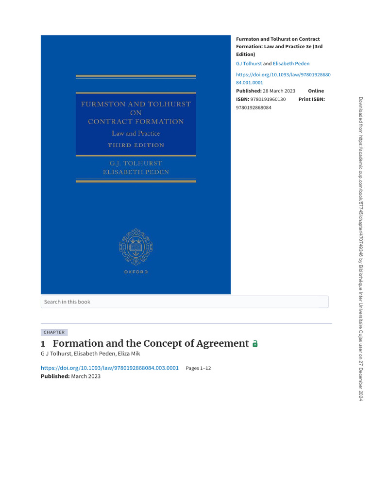 Contract Formation | PDF | Intention | Offer And Acceptance