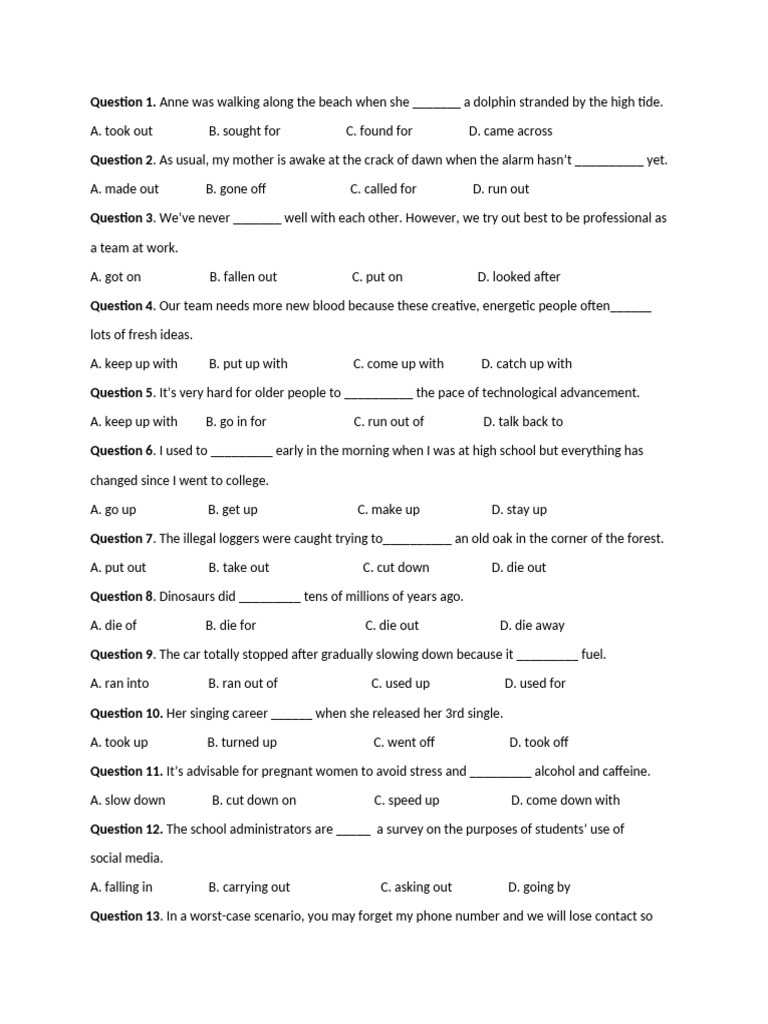 English Phrasal Verbs Quiz | PDF