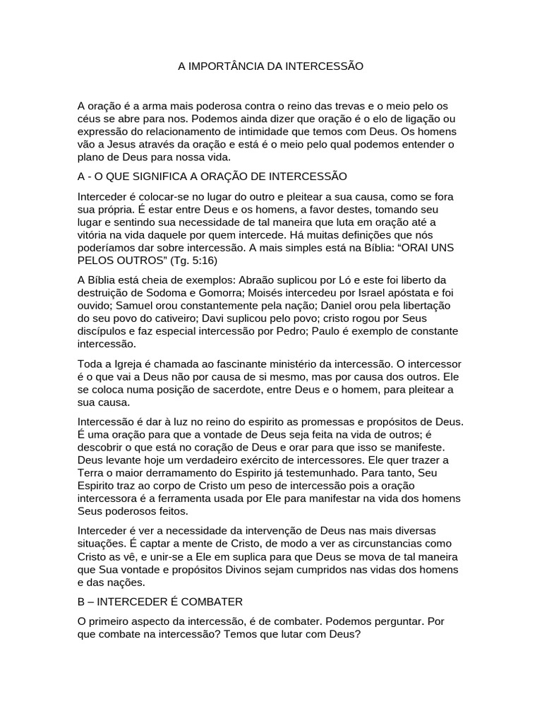 A Importância da Intercessão | PDF | Oração | Crença e doutrina religiosa
