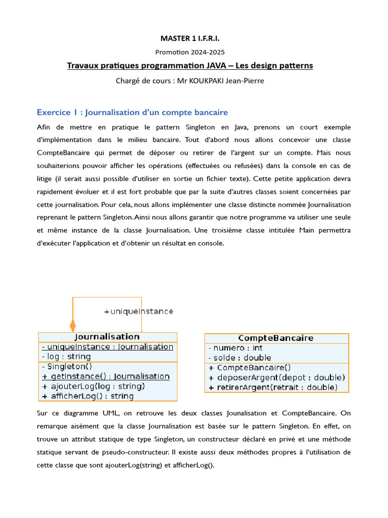 Singleton en Java : Journalisation et BDD | PDF | Programmation ...