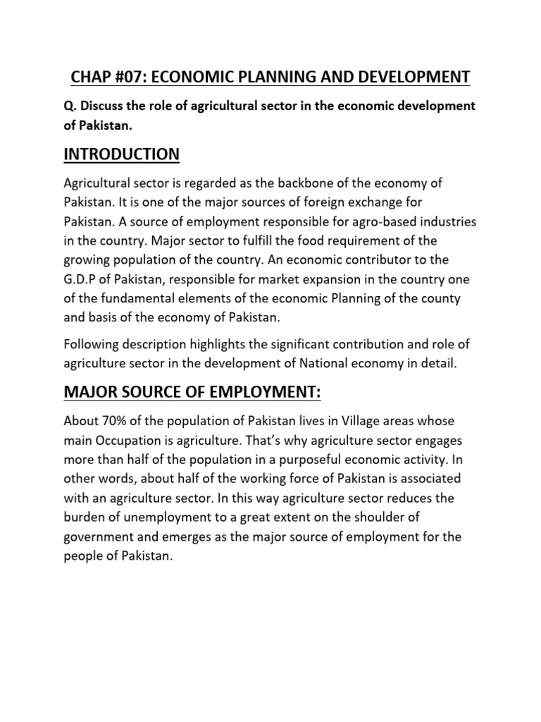 Role of Agriculture in Pakistan's Economy | PDF | Agriculture | Gross ...