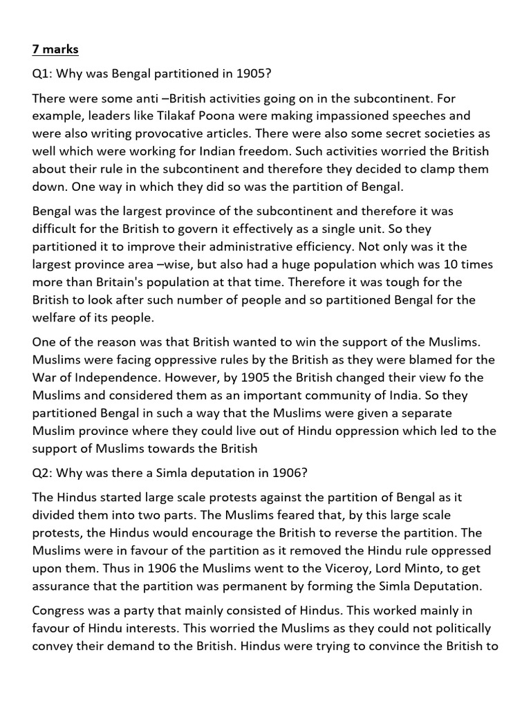 QA chapter 6 | PDF | British Raj | Partition Of India