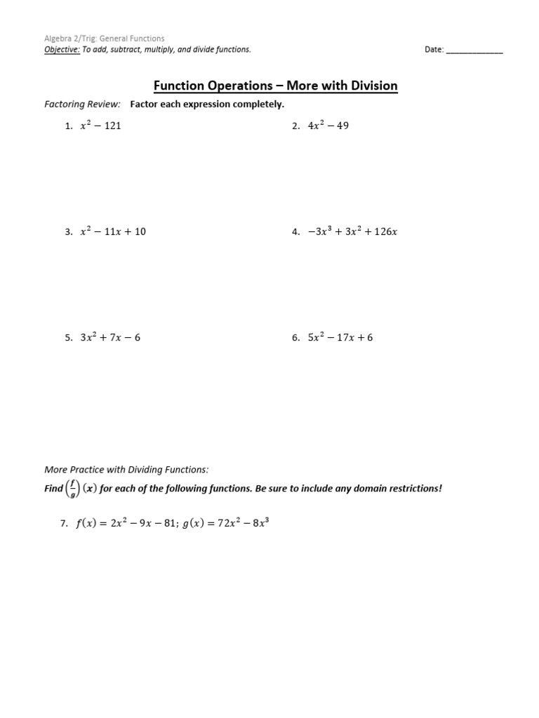 Dividing Function Operations in Algebra | PDF