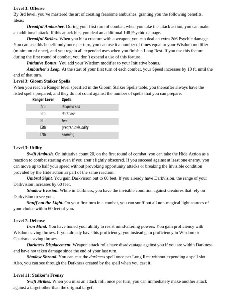 Gloom Stalker Ranger Abilities 5E | PDF