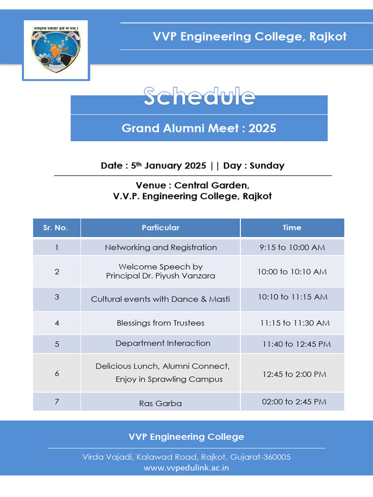 GRAND ALUMNI MEET-2025 Schedule | PDF