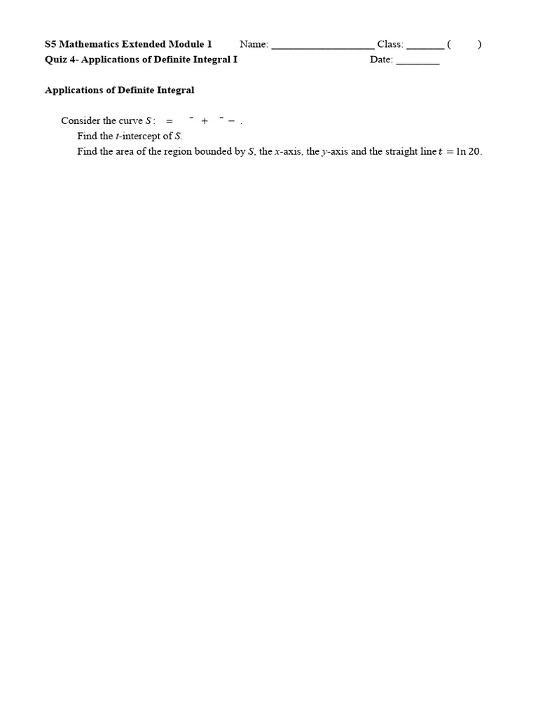 Definite Integral Applications Quiz | PDF | Mathematics | Mathematical ...