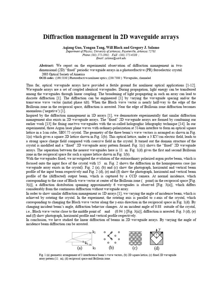 2D Waveguide Array Diffraction Management | PDF | Diffraction | Optics