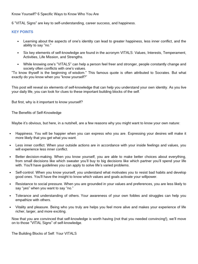 6 elements of self knowledge | PDF | Cognition | Psychology