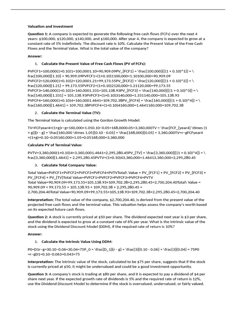 Company Valuation and Stock Analysis | PDF | Discounted Cash Flow ...