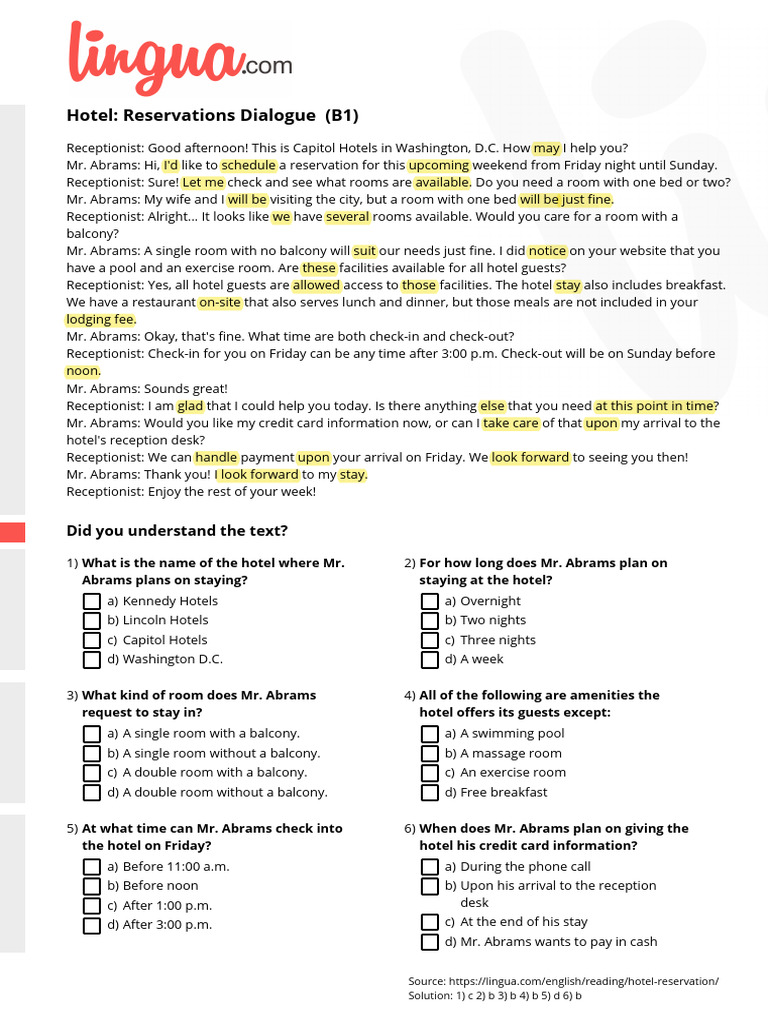 Hotel Reservation Call Script | PDF