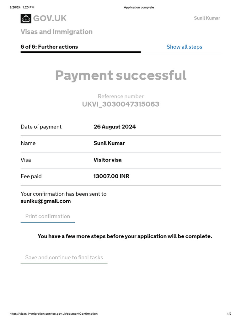 UK Visa Payment Confirmation Steps | PDF