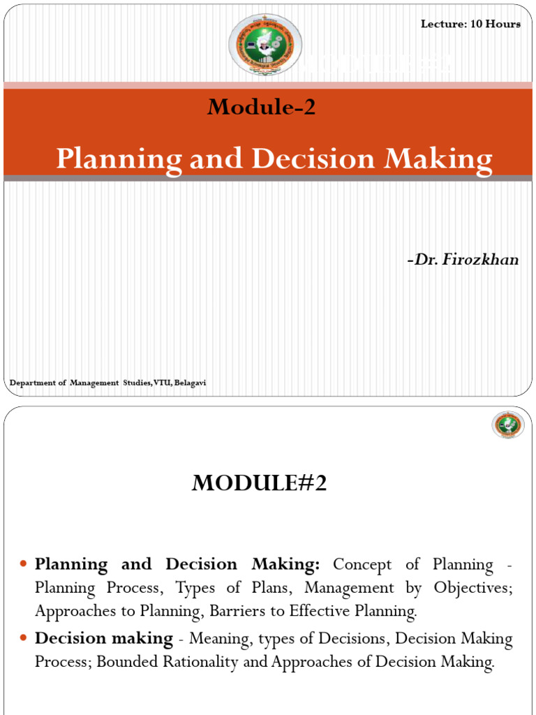 2# Planning and Decision Making Dr. Firozkhan | PDF | Decision Making ...