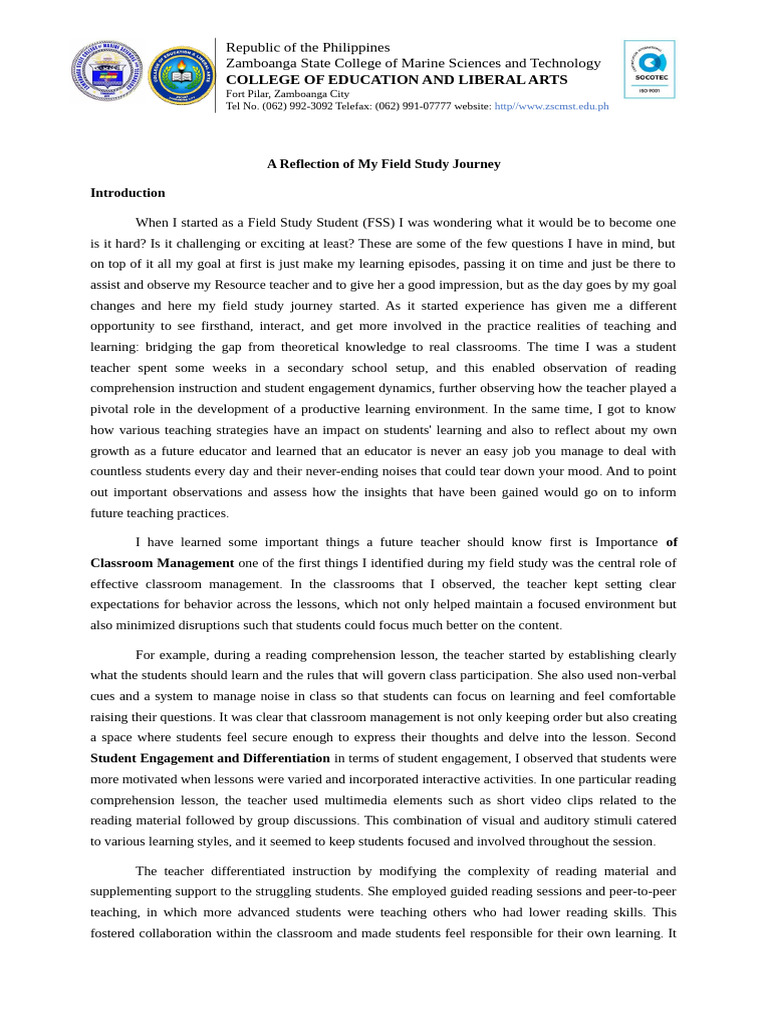Reflections on My Field Study Journey | PDF | Teachers | Learning