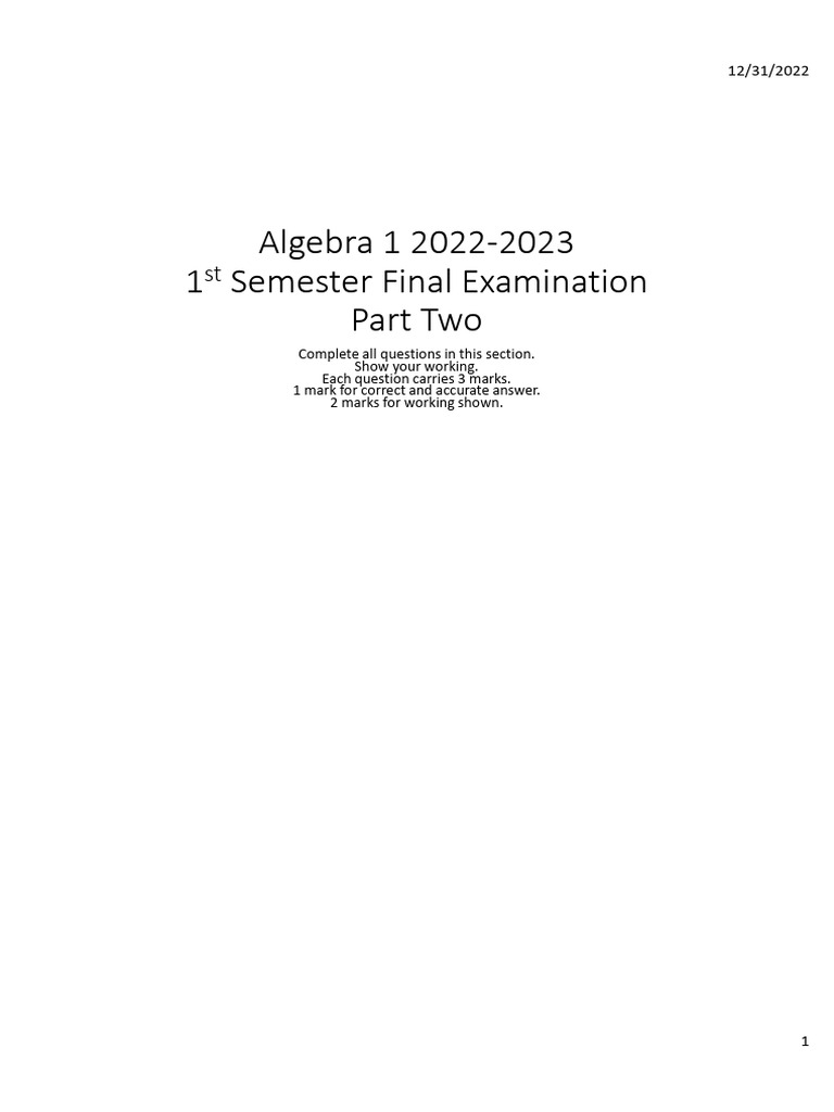 Algebra 1 Final Exam Questions 2022 | PDF
