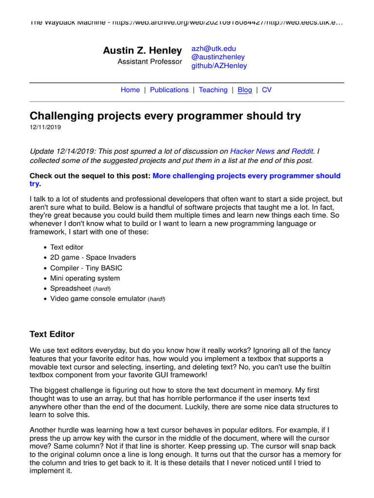 Challenging Projects Every Programmer Should Try - Austin Z. Henley ...