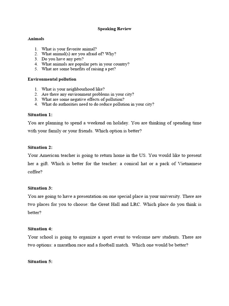 Speaking Review (Continued) | PDF