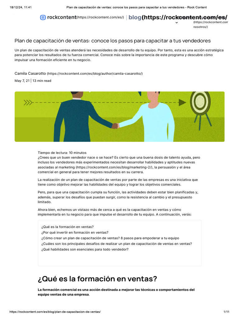 Capacitación de Ventas: Pasos Clave | PDF | Business | Aprendizaje