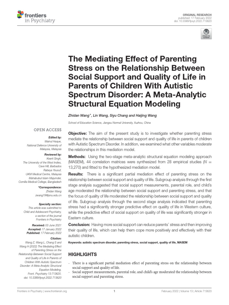 The Mediating Effect of Parenting Stress On The Re | PDF | Autism ...