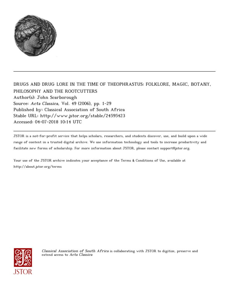 Drugs and Drug Lore in The Time of Theophrastus - Folklore, Magic ...