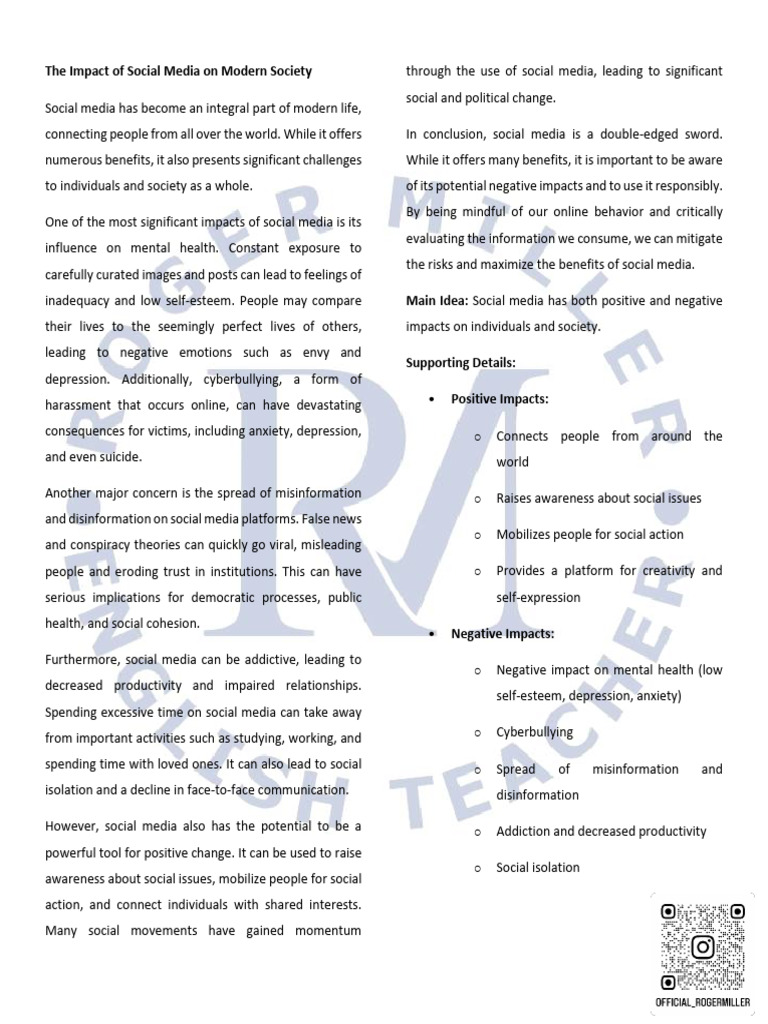 The Impact of Social Media On Modern Society - Transcript, Vocabulary ...