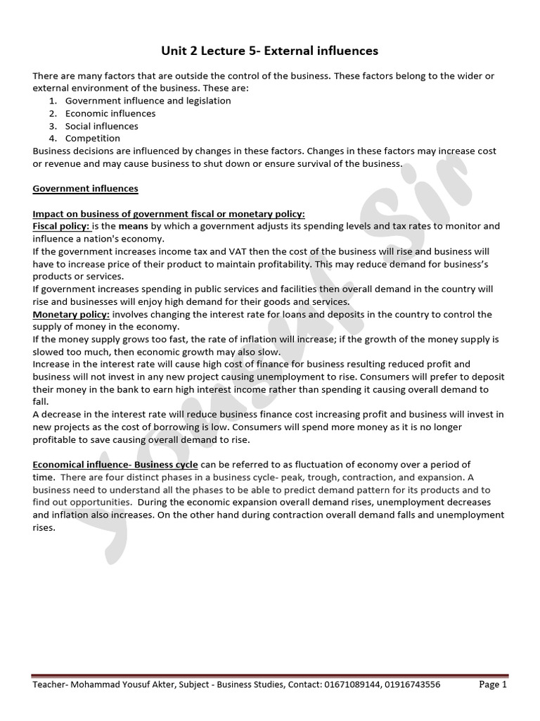 Lecture 5 External Influences | PDF | Labour Economics | Fiscal Policy