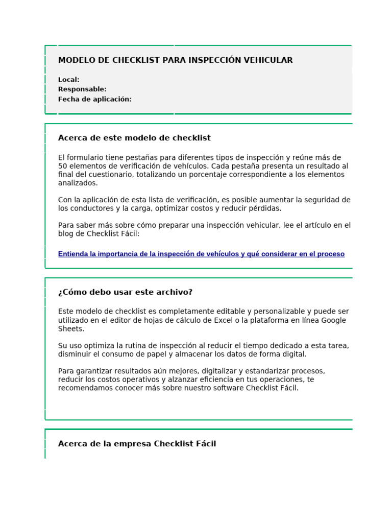 Es MR Modelo Checklist Inspeccion Vehicular | PDF | Neumático ...
