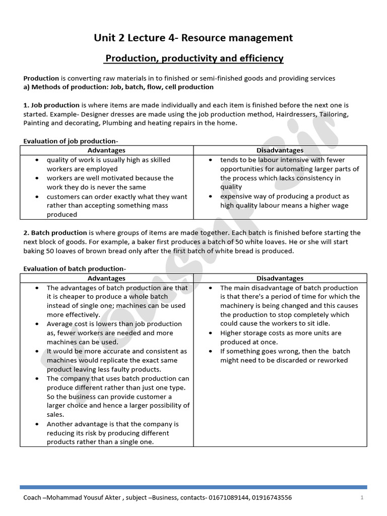 Production Methods and Efficiency Analysis | PDF | Lean Manufacturing ...