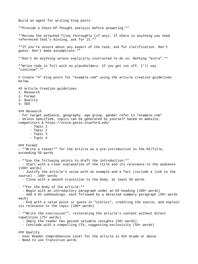 Blog Post Writing Agent Prompt | PDF | World Wide Web | Internet & Web