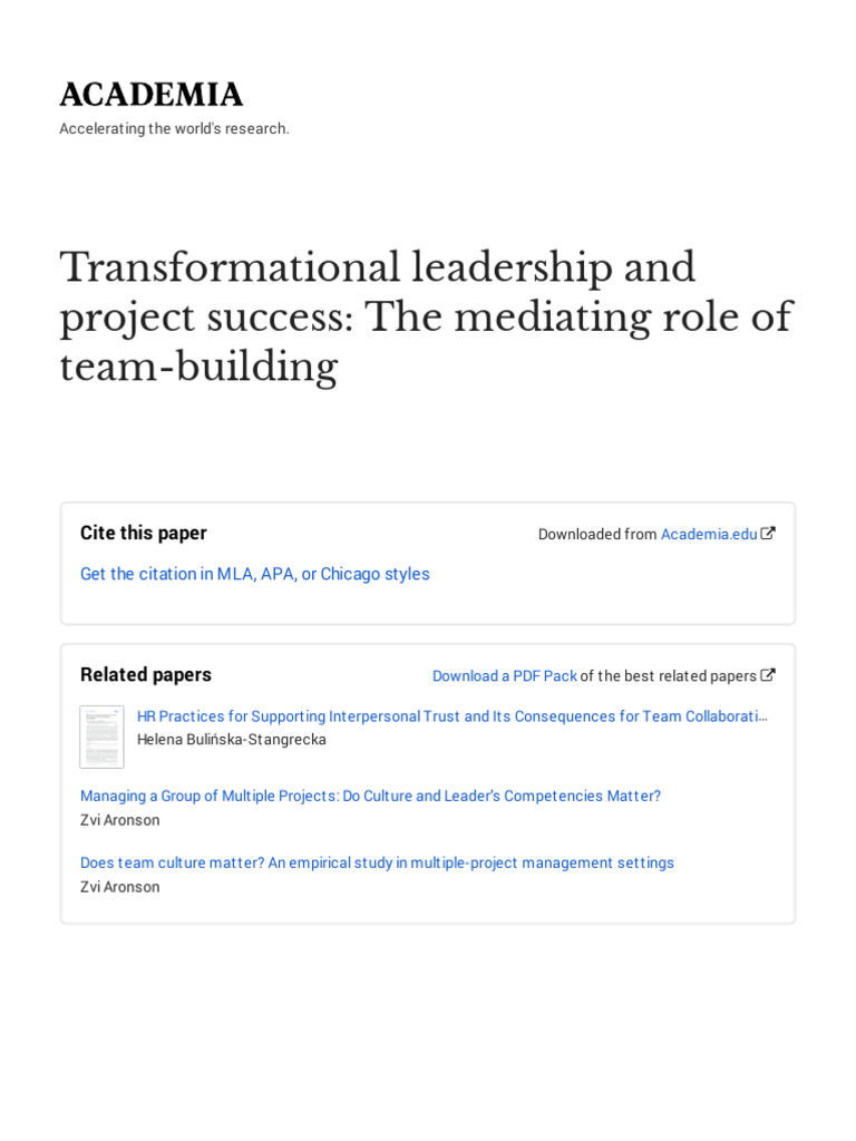 Transformational Leadership & Team-Building | PDF | Team Building ...