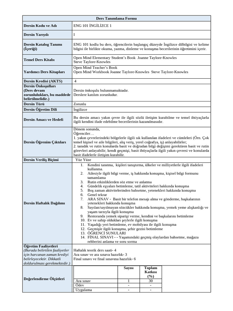 Eng-101-Elementary-Tur 7 | PDF