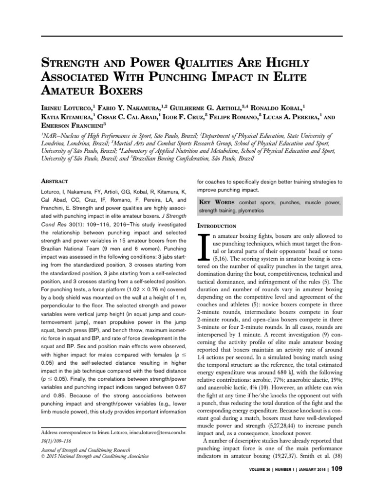 Strength and Power Qualities Are Highly Associated With Punching Impact ...