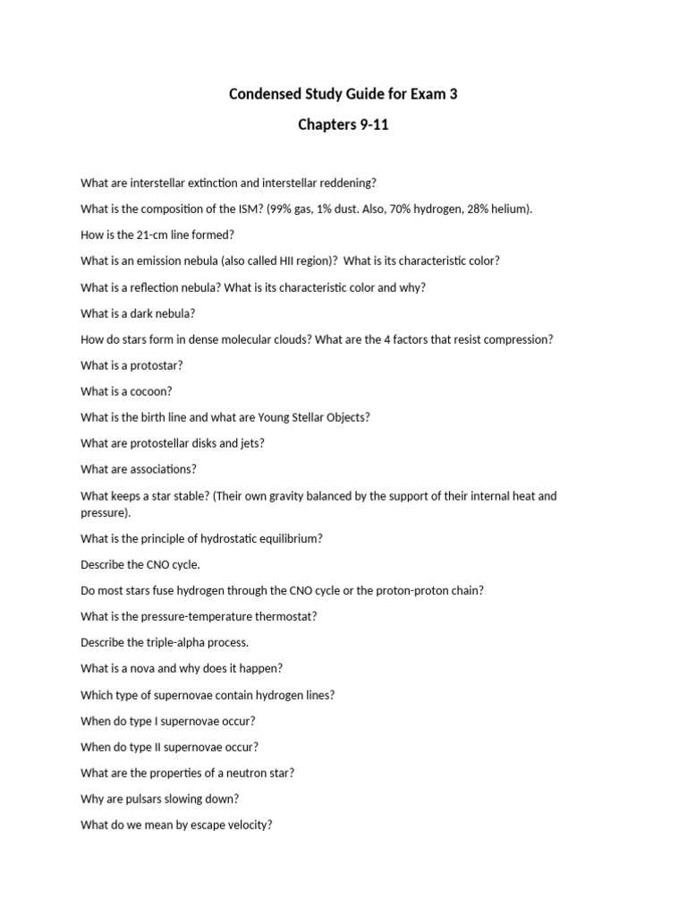 Astronomy Study Guide: Key Concepts | PDF | Stars | Interstellar Medium